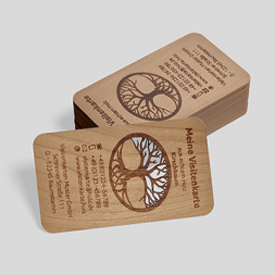 Holz Visitenkarten aus Birne, Buche, Kirsche online günstig mit Logo bedrucken